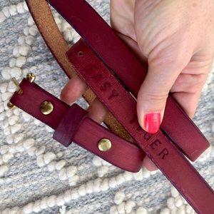 Handmade leather belt by EASY TIGER 🐯 deep raspberry pink - 28-33 inch